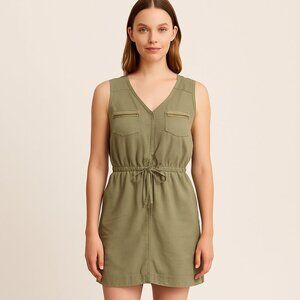 Smart Set Utility Dress Khaki Sleeveless Size 6 Safari Vibe Drawstring Waist